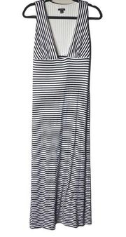 351-ANN TAYLOR Black White Stripe Maxi Dress