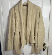 POL Waffle-Knit Chunky Cream Ivory Open Front Oversize Sweater Cardigan Size S