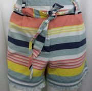 * "ANN TAYLOR LOFT" MULTI-COLOR STRIPED PRINT PAPERBAG LINEN SHORTS SIZE: 12 NWT