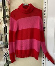 Isaac Mizrahi Big Stripe Pink And Red Turtle Neck Sweater