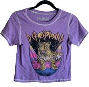 Def Leppard Goodie Two Sleeve Women's S Crop Top Baby Tee Purple Leopard Graphic