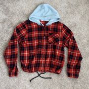 Juniors Cinched Waist Red Plaid Hoodie