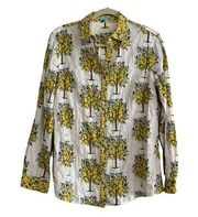 J McLaughlin Button Up Shirt Small Yellow Womens Lemon Tree Print Long Sleeve