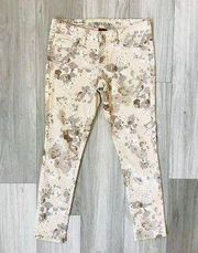 Ankle Skinny Floral Print Cream Colored Pants Size 2