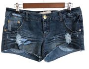 Freestyle Revolution | Distressed Raw Hem Sequin Pocket Cutoff Denim Shorts | 10