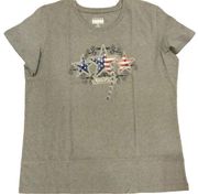 Heather Green 3 Star Patriotic Ladies XL Short Sleeve Crewneck T-shirt