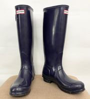 Hunter Original High Gloss Purple Tall Waterproof Rain Boot Size 6