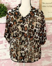 Women’s Animal Print Sheer Collared Blouse in a size Small