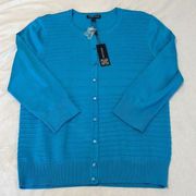 NWT Cable & Gauge sz L beautiful blue button front 3/4 sleeve cardigan