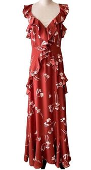 Astr The Label Ruffle Sleeveless Maxi Dress Brown Spice Floral Large L