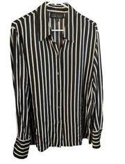 Linda Allard Ellen Tracy Vintage Silk Stripe Black Blouse Shirt Womens Plus 18