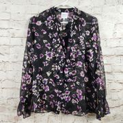 Misa Los Angeles Blouse Long Sleeve Black Floral Small NWT Semi Sheer Ruffle