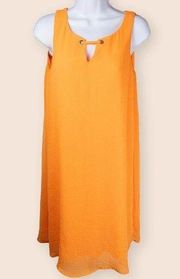 Tacera Orange Tangerine Chiffon Womens Shift  Sleeveless Dress M