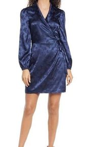 ADELYN RAE Elisa Jacquard Long Sleeve Minidress In Navy satin sz M