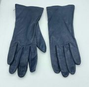 Grandoe Blue Leather Gloves Vintage Silk Lined Retro Azure Winter Glove