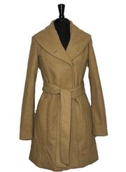 A New Day Tan Wool Blend Overcoat Belted Longline Single Collar Peacoat