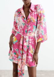 sarin effect floral kimono waist tied dress