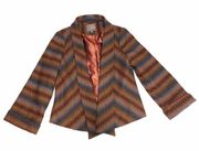 Aryn K Size S Jacket Open Front Striped Wool Blend Blazer Rust Blue Textured