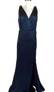 Adrianna Papell Women's Formal Dress Size 10 Blue Satin Sleeveless Evening Gown