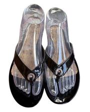 Lauren Ralph Lauren Size 6.5 B Patent Leather Low Wedge Thong Sandals Black