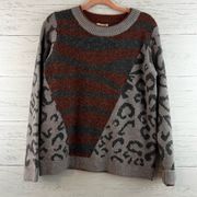 Mystree Leopard Print Crew Neck Sweater Size M