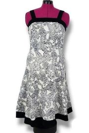 Madison Leigh Cream Black Floral Midi Dress Retro Sundress Size 8