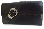 CHRISTIAN DIOR Black Leather Long Bifold Buckle Accent Wallet