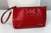 Kate Spade New York Red Leather Small Handbag Purse Zip Hot Pink Lining Logo