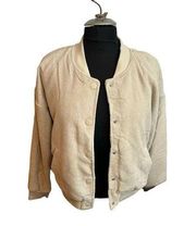 Juniors Pink Rose Sherpa Lined Corduroy Bomber Jacket size L NWT  creme