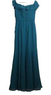 NWT JJ’s House Teal Formal Long Maxi Dress Ruffle Neck Slit Leg 2