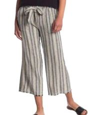 Caslon Pull On Drawstring Stripe Linen Blend Wide Leg Pants Tan Black Size 2X