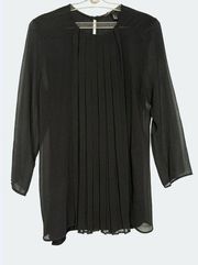 MNG Mango Suit Top Womens Medium Black Sheer Keyhole Single Button Back Pleated