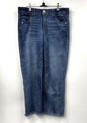 Democracy Jeans Womens Ab Technology Cropped Medium Wash Blue Frayed Hem 12