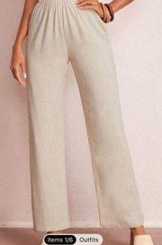 NWOT Elastic Waist, Linen Style, Wide Leg Flowy Tan Pants - size Small