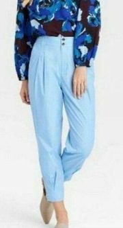 𝅺NWT Who What Wear Womens Tapered Pants Blue Dutch Canal Pleated Front Size 2