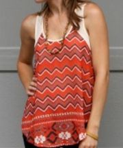 Eyelash Couture Orange ZigZag Aztec Racerback Tank Size XL