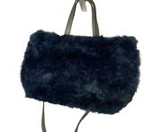 NEW French Connection Faux Fur Shoulder Bag Blue Double Handles Crossbody Purse