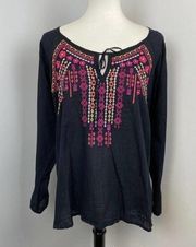 Panhandle Slim Black Embroidered Long Sleeve Top Large