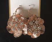 New Adrienne V 3 D Brushed Rose Gold Floral Earrin