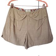Elevenses Anthropologie Women's Tan Khaki Bow High Waisted Shorts Size 6