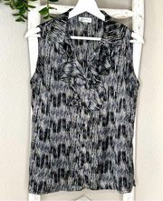 Tahari Arthur S Levine Nancy Sleeveless Ruffle Top Blouse * Black / Gray * Med