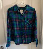 Aerie Women’s Small  Real Good Blue Green Red Plaid Flannel Shirt NWOT