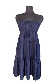 Calypso St. Barth 100% Silk Strapless A Line Casual Navy Dress M