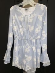 Bell Sleeve Baby Blue and White Romper