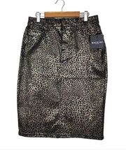 Baccini Metallic Animal Print Leopard Cheetah Denim Jean Pencil Skirt Size 6