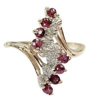 Garnet or Maybe Ruby + Diamond 10K 10KT Yellow Gold Ring Sz 6