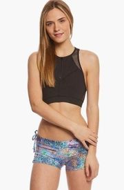 Betsey Johnson black Performance Zip Front Mesh Yoga Sports Bra sz small