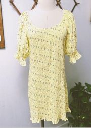Constantia Yellow Floral Smocked Puff Sleeve Mini Dress