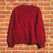 Deep Red Knit  High Neck Balloon Sleeve Knit Sweater