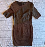 Chocolate Brown Faux Leather & Suede Mini Dress Size 8.